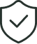 Dark gray shield with a checkmark, representing security and verification.