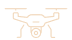An outline icon of a drone featuring its propellers and an integrated camera lens.