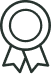 Outline icon of a circular badge with two ribbons hanging below.