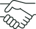 Outline icon showing two hands clasped in a firm handshake.