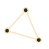 Three dark dots are connected by light lines, forming a simple triangle shape.